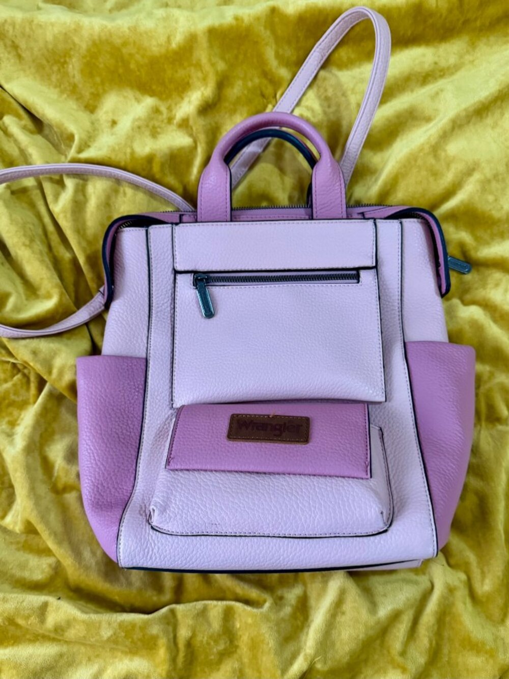 Wrangler pink vegan leather convertible bag (backpack to crossbody)